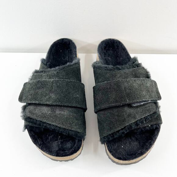 Birkenstock Kyoto Shearling Suede Leather Slide Sandals Black 43 / W M10 - Picture 8 of 9
